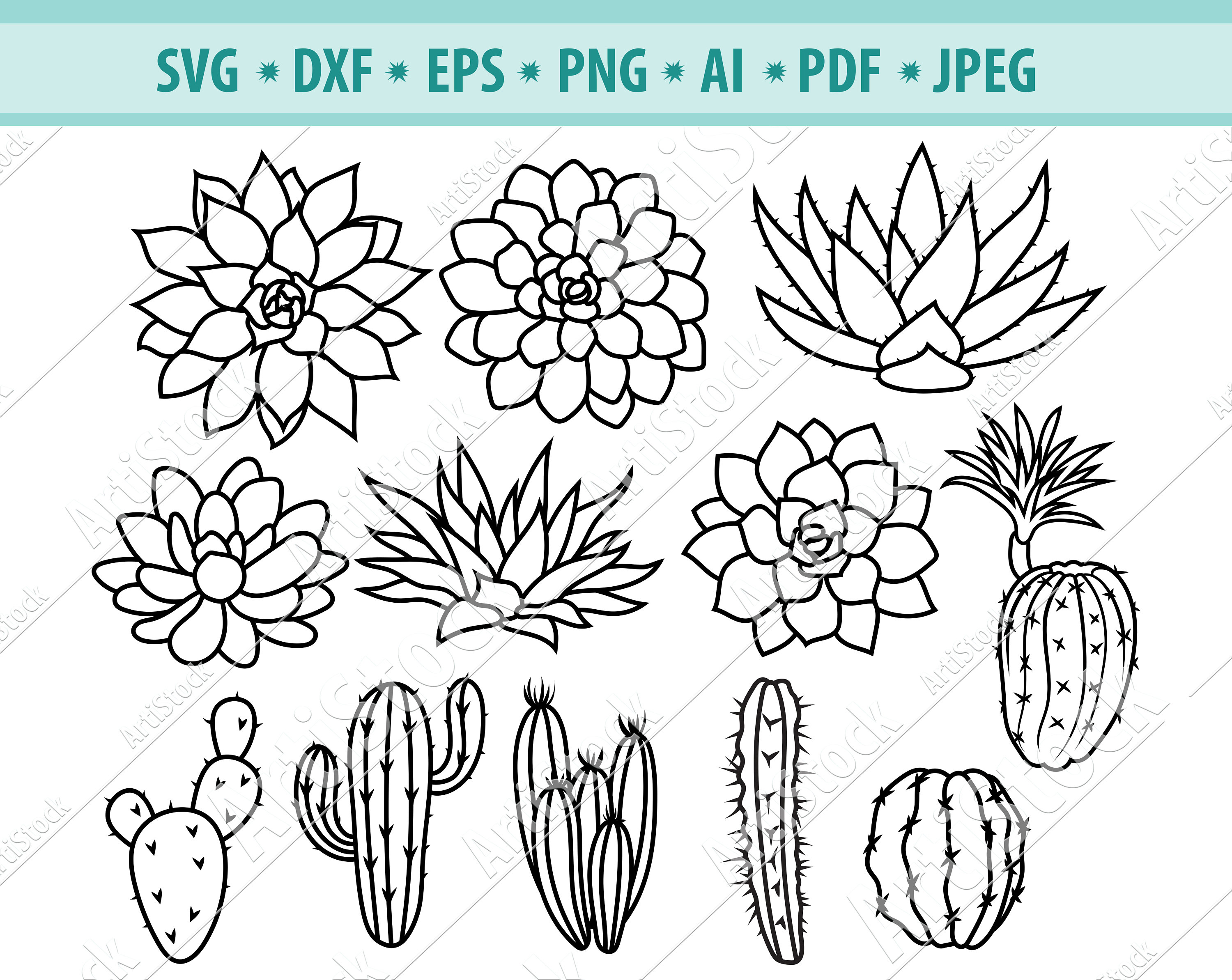 Cactus SVG Bundle Succulents SVG Plants Clipart Cactus | Etsy