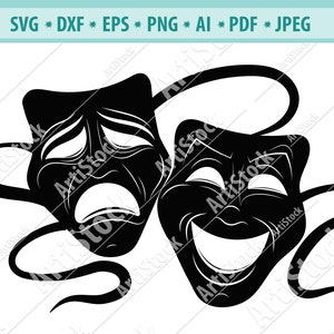 Commedia tragedia svg svg/clipart/commedia/tragedia sagoma/teatrale maschera cricut taglio file/maschera clip art/digital download/disegni/svg