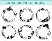 Halloween Frame Svg, Bats Monogram Frame, Witch hats Svg, Halloween Wreath Svg, Bones frame Png, Ghost Svg, Skull frame Svg, Silhouette, Eps