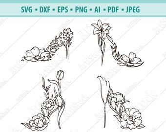 Flower Heels shoes SVG, High Heel Pump Shoe SVG, Woman Shoes SVG, Cocktail shoes Svg, Flower wreath Svg, Svg Cut File Png, Eps, Dxf Vector