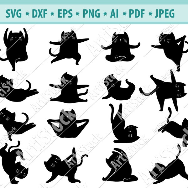 Yoga cats Svg, Yoga Svg file, Funny cat svg, Kitten silhouette, Pets file for cricut, Paws Svg, Sport kitten Svg, Pose Yoga Svg, Vector, Png