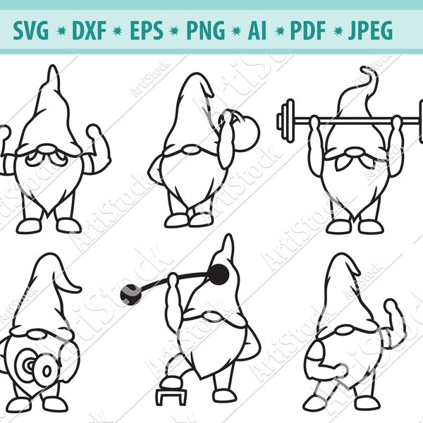 Gnome Bodybuilder SVG, Garden Gnome SVG, Nordic Gnome Svg, Gnome Clipart, Sport Gnome Svg, Strong Gnomes Svg, Silhouette, Fitness Png, Eps