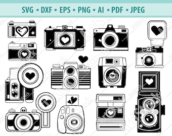 Camera svg, Retro Camera with Heart SVG, Photographer Svg, Photograph svg, Love camera svg, Camera Clipart Svg, Silhouette Dxf,  Eps, Png