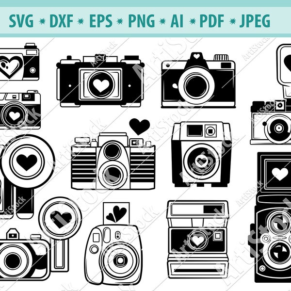 Kamera Svg, Retro-Kamera mit Herz SVG, Fotograf Svg, Fotografie Svg, Liebe Kamera Svg, Kamera Clipart Svg, Silhouette Dxf, Eps, Png