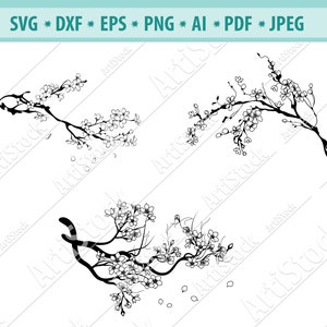 Kirschblüten SVG, Baum Zweig mit Blumen Svg, Sakura Cricut, Sakura Blumen, Japan Svg, Frühling Kirschblüte Svg, Zweig SVG, geschnitten Datei