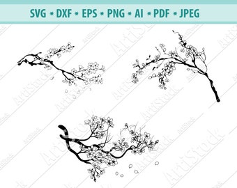 Tree Branch With Flowers Cherry Blossoms SVG Sakura Cricut | Etsy