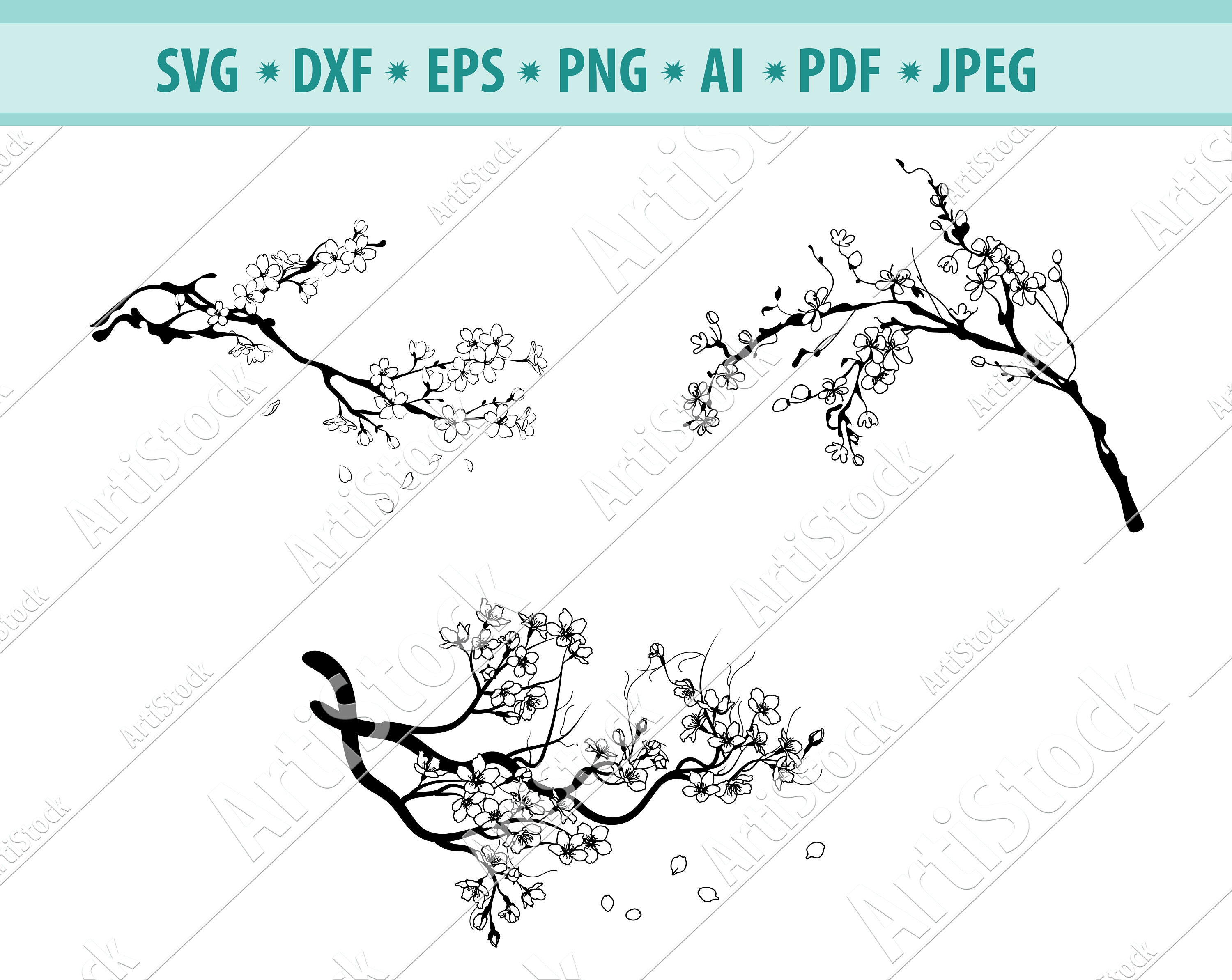 Cherry Blossom Branch Black And White