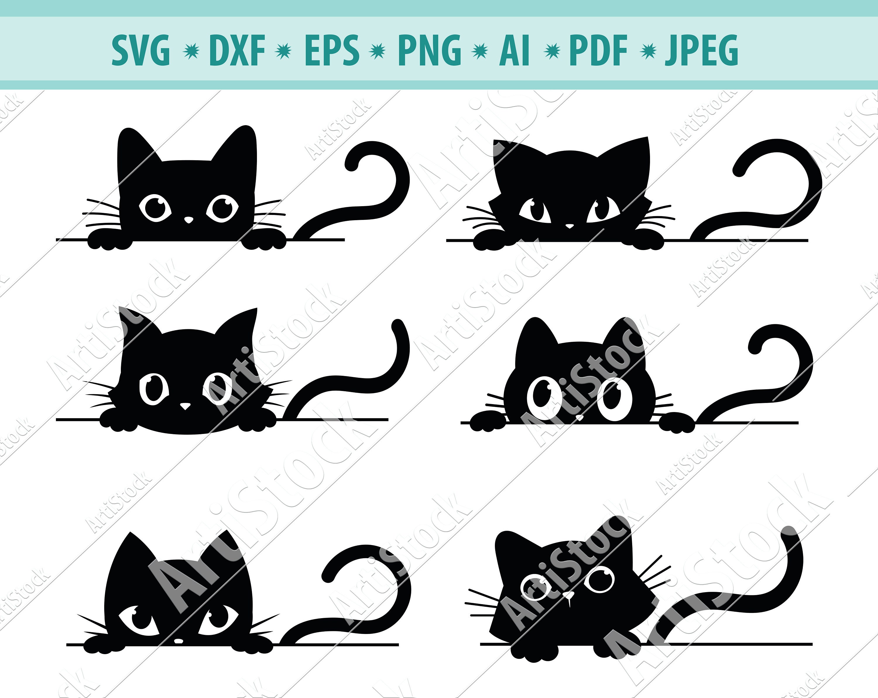 Cat SVG Black cat svg Peeking cat clipart 3 cats peeking | Etsy