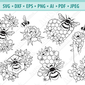 Bee SVG, Queen Bee Svg, Honey Svg, Logo Bee, Bee Clipart, Ape con Nido d'ape Svg, File delle api per Cricut, File For Cricut, Dxf, Png, Vector