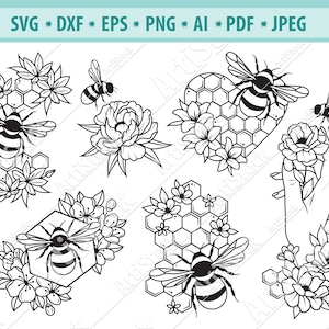 Bee SVG, Queen Bee Svg, Honey Svg, Bee logo, Bee Clipart, Bee with Honeycomb Svg, Bee File for Cricut, File For Cricut, Dxf, Png, Vector