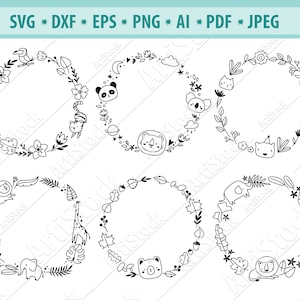 Tropisch dier frame Svg, Little Animal Wreath Svg, Baby shower Svg, Animal frame Svg, Cute Animal Svg, Flower krans Svg, Cut file, Png