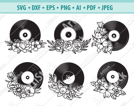Download Vinyl Record Svg Floral Vinyl Record Svg Flower Disc Svg Etsy