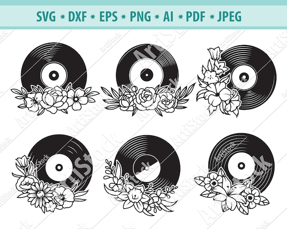 Download Vinyl Record Svg Floral Vinyl Record Svg Flower Disc Svg Etsy