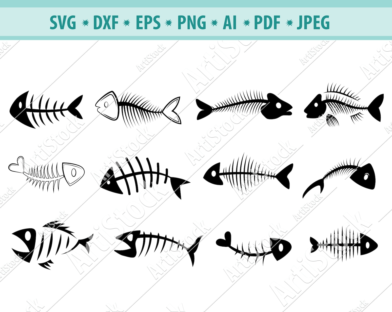 Fish Bone Svg Byndle Fish Skeleton Svg Dead Fish Svg Fish - Etsy