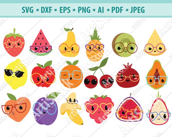 Download Fruit Svg Bundle Fruit With Glasses Cut Files Dxf Png Eps Etsy