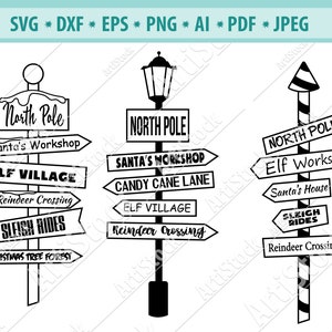 Kerst Noordpool Teken Svg, Nieuwjaar Teken Svg, Santa Workshop Svg, Elf dorp Svg, Svg gesneden bestand, Kerst richting Png, Dxf, Eps, Jpg