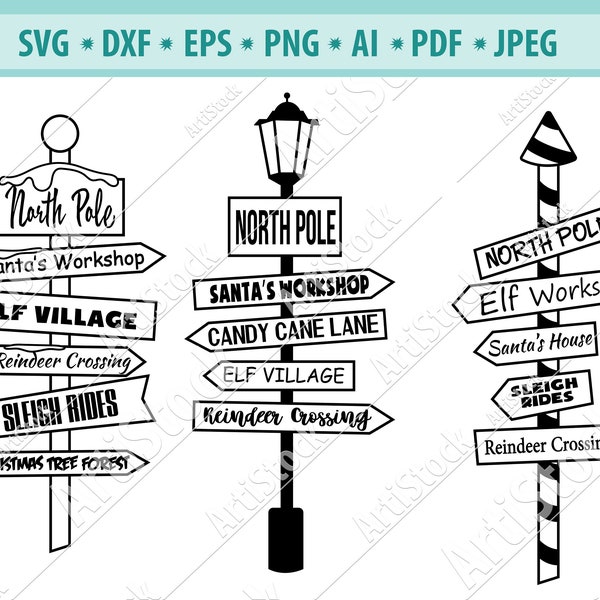 Christmas North Pole Sign Svg, New Year Sign Svg, Santa Workshop Svg, Elf village Svg, Svg cut file, Christmas direction Png, Dxf, Eps, Jpg