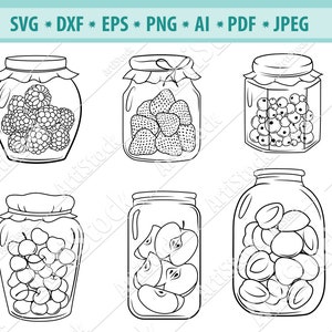 Jam jar Svg, Mason Jar Svg, Bottle Svg, Jar Clipart, Berries jar Svg, Jar Cut File, Jar Silhouette, Jam svg, Homemade Jar Svg, Dxf, Eps, Png