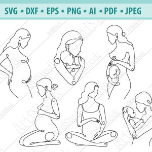 Mulher Grávida Svg, Design De Linha De Gravidez Svg, Retrato Mulher Grávida Svg, Mãe E Bebê Svg, Segurando Barriga Svg, Chá De Bebê Svg, Png