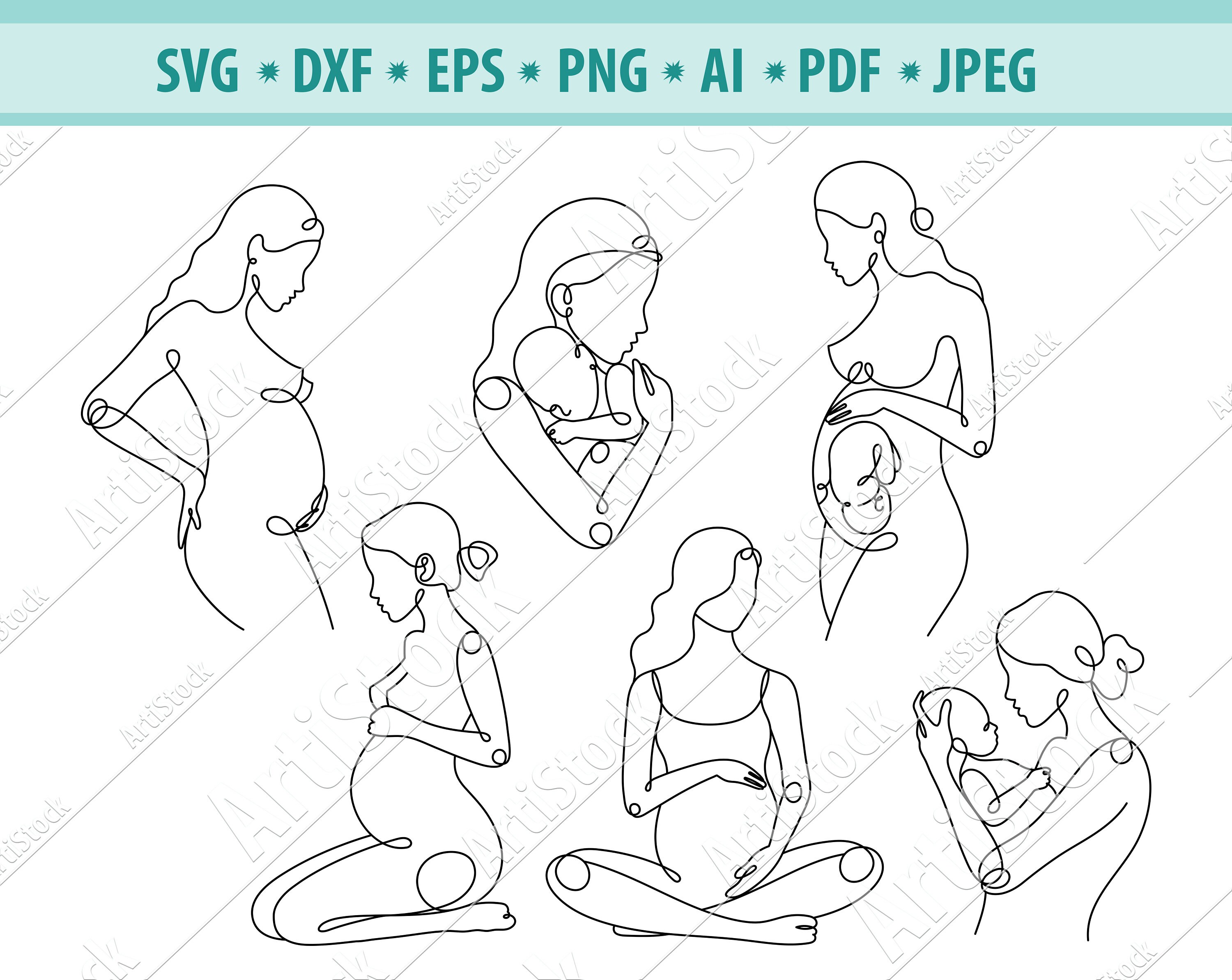 Pregnant Woman Svg Pregnancy Line Design Svg Portrait - Etsy Australia
