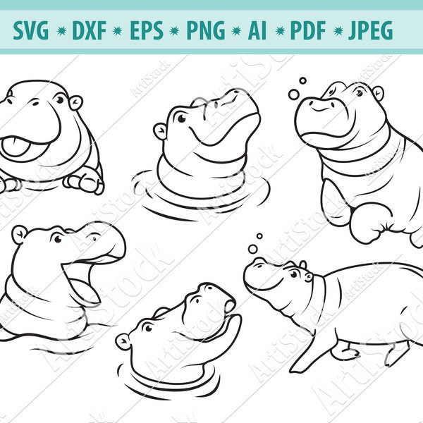 Hippo SVG, Hippopotamus SVG, Safari Creatures Svg, Hippo Clipart, Baby Hippo Svg, Cute Hippo Svg, Files For Cricut, Vector, Svg, Dxf, Png