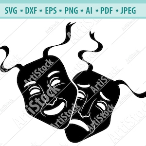Commedia tragedia svg svg/clipart/commedia/tragedia sagoma/teatrale maschera cricut taglio file/maschera clip art/digital download/disegni/svg