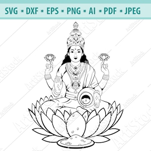 Goddess Lakshmi Svg, God Lakshmi Svg, Hindu goodness Svg, Indian God Svg, Hinduism Svg, Religion symbol, Lakshmi clipart, Holy Idol PNG, EPS