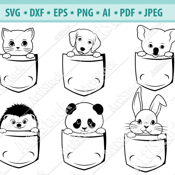 Animals in pocket Svg, Cute pet Svg, T-shirt design, Fluffy animal Svg, Baby Pets Svg, Pocket pets Svg, Animals Clipart, Svg File for Cricut