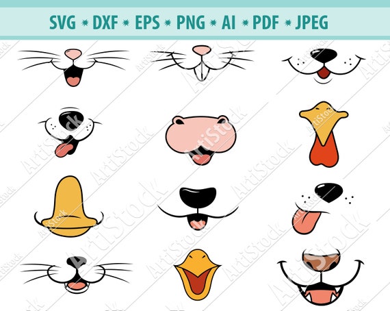 Animal Faces Svg Face Mask Svg Funny Pets Mouth Svg Emoji Etsy