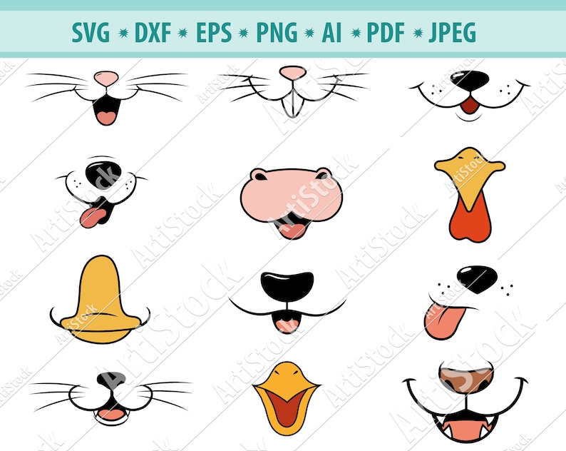 Download Animal faces Svg Face mask Svg Funny pets mouth Svg Emoji | Etsy