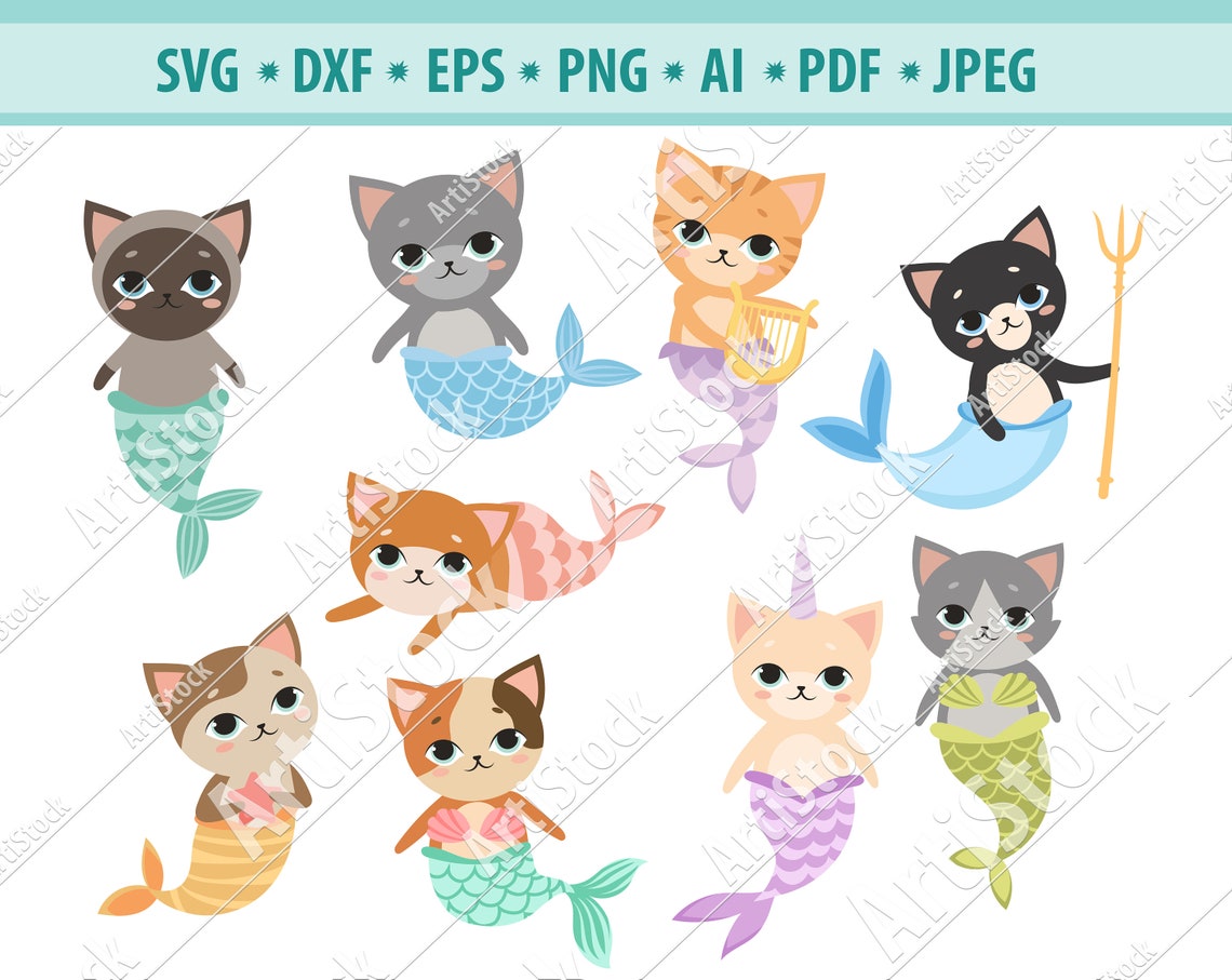 Cat Mermaid SVG Mermaid Tail Svg Kitty Mercat Png Funny Cat - Etsy