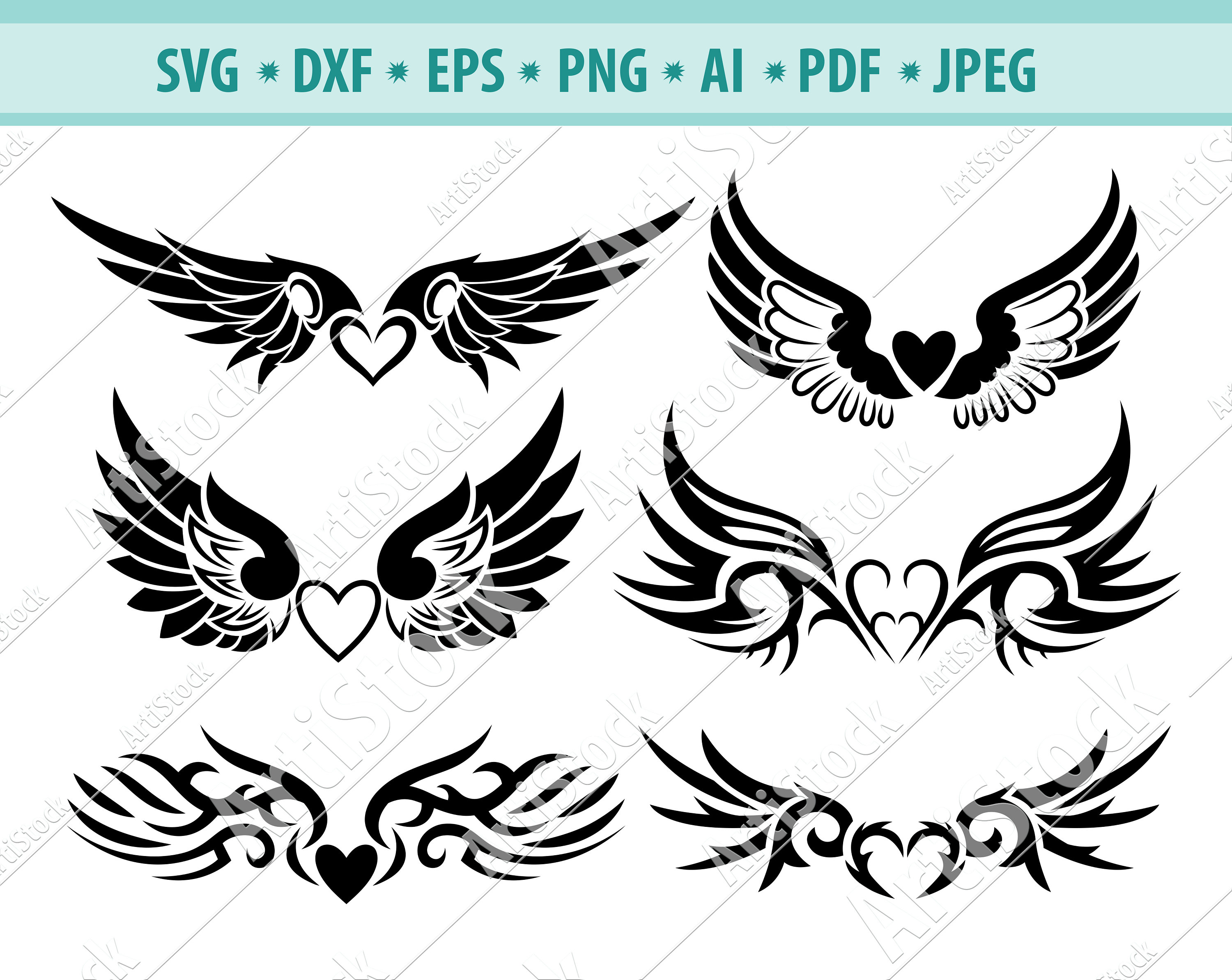 Heart With Wings Svg Angel Wings Svg Wings Svg Tattoo Etsy Canada