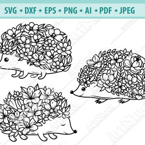 Hedgehog SVG, Floral Hedgehog svg, Hedgehog Flowers svg, Hedgehog Floral SVG, Hedgehog cut file, Floral pets Svg, Forest animals Eps, Dxf