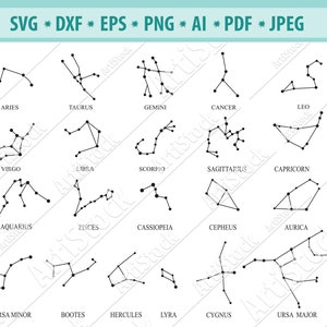 Stelle zodiacali Svg, Costellazione zodiacale Svg, Astrologia Svg, Zodiaco svg, Segno zodiacale svg, Oroscopo silhouette, Zodiaco clipart, dxf, eps, png