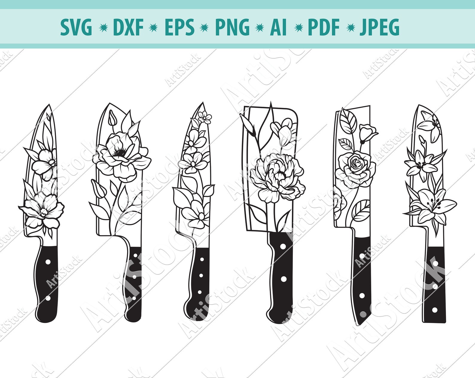 Knife SVG Flower Knife Svg Floral Chef Knife Svg Knife Cut Etsy Canada