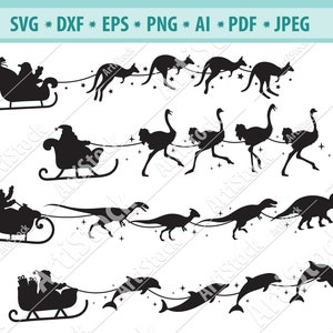 Weihnachtsmann Schlitten, Rentier Schlitten, Weihnachten Delfin Schlitten Svg, Santa Kangaroos ride Svg, Weihnachtsnacht Svg, Png, Jpg