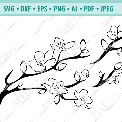 Sakura Template Svg Tree Branch With Flowers Cherry Blossoms - Etsy