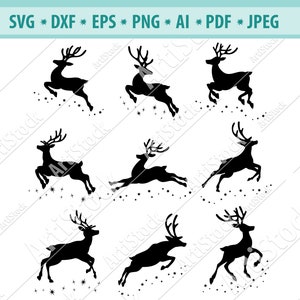 Rendier svg, Kerst rendier svg, Lopende herten Svg bestand, Herten gesneden bestanden, herten silhouet, Svg gesneden bestanden, Herten cricut, Herten clipart, dxf