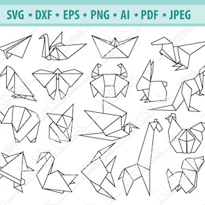 Origami Tiere Svg, Origami SVG, Origami aus Papier Svg, Origami Silhouette, Tiere Svg, digitale Clipart Silhouette, Vektor-Dateien Dxf, Eps