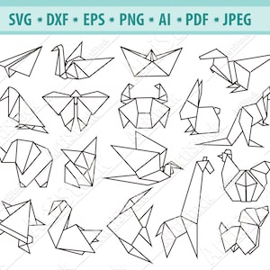 Origami Animals Svg, Origami SVG, Origami of paper Svg, Origami silhouette, Animals Svg, Digital Clipart Silhouette, Vector Files Dxf, Eps