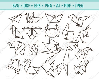 Origami Animals Svg, Origami SVG, Origami of paper Svg, Origami silhouette, Animals Svg, Digital Clipart Silhouette, Vector Files Dxf, Eps