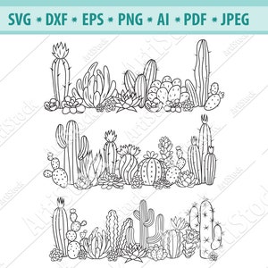 Cactus SVG File, Suculentas SVG, Cactus Clipart, Cactus Border Svg, Tropic plant Svg, Houseplants Svg, Silhouettte cameo Dxf, Png, Eps, Jpg
