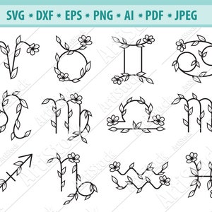 Sterrenbeeld Svg, Sterrenbeeld Dierenriem Svg, Dierenriem svg, Bloemen Astrologie sterrenbeeld Svg, Horoscoop silhouet, Zodiac clipart, DXF, EPS, PNG