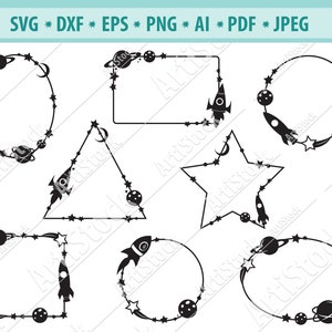 Galaxy rand Svg, Ruimte frame Svg, Raket cirkel frame Svg, Planeet svg, Galaxy Svg, Star frame Svg, Monogram frame Svg, Space clipart, Eps