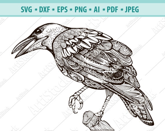 Svg Krahe Zentangle Svg Rabe Clipart Rabe Rabe Dateien Fur Etsy