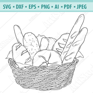 Bread Basket svg, pastelería svg, panadería svg, pan svg, muffin svg, bollos svg, panadería clipart, baguette bread svg, silhouette cameo, eps, dxf
