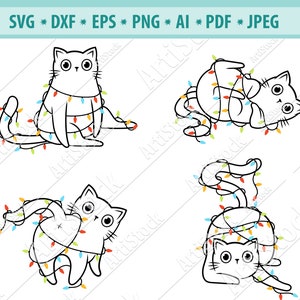 Kot SVG, Garland SVG dla kotów, Tyłek kota SVG, Zabawny kot SVG, Świąteczne koty SVG, Stylizowany kot SVG, Zabawny kot clipart, Pliki SVG do cięcia, Eps