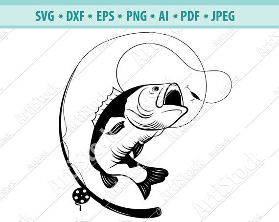 Bass Fishing Svg Bass Fishing Pole Svg Silhouette Fishing Svg