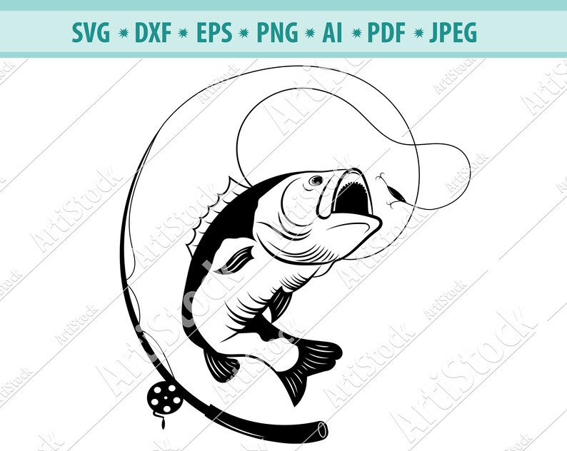 Download Bass Fishing Svg Bass Fishing Pole Svg Silhouette Fishing Svg | Etsy