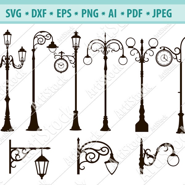 Street lamp Svg, Lantern Svg, Street Light Svg, Night Lamp Svg, Lamp silhouette, Retro street light Svg, Lantern Clipart, Wall Lamp Png, Eps